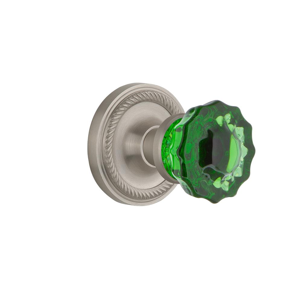 Nostalgic Warehouse ROPCRE Colored Crystal Rope Rosette Passage Crystal Emerald Glass Door Knob in Satin Nickel
